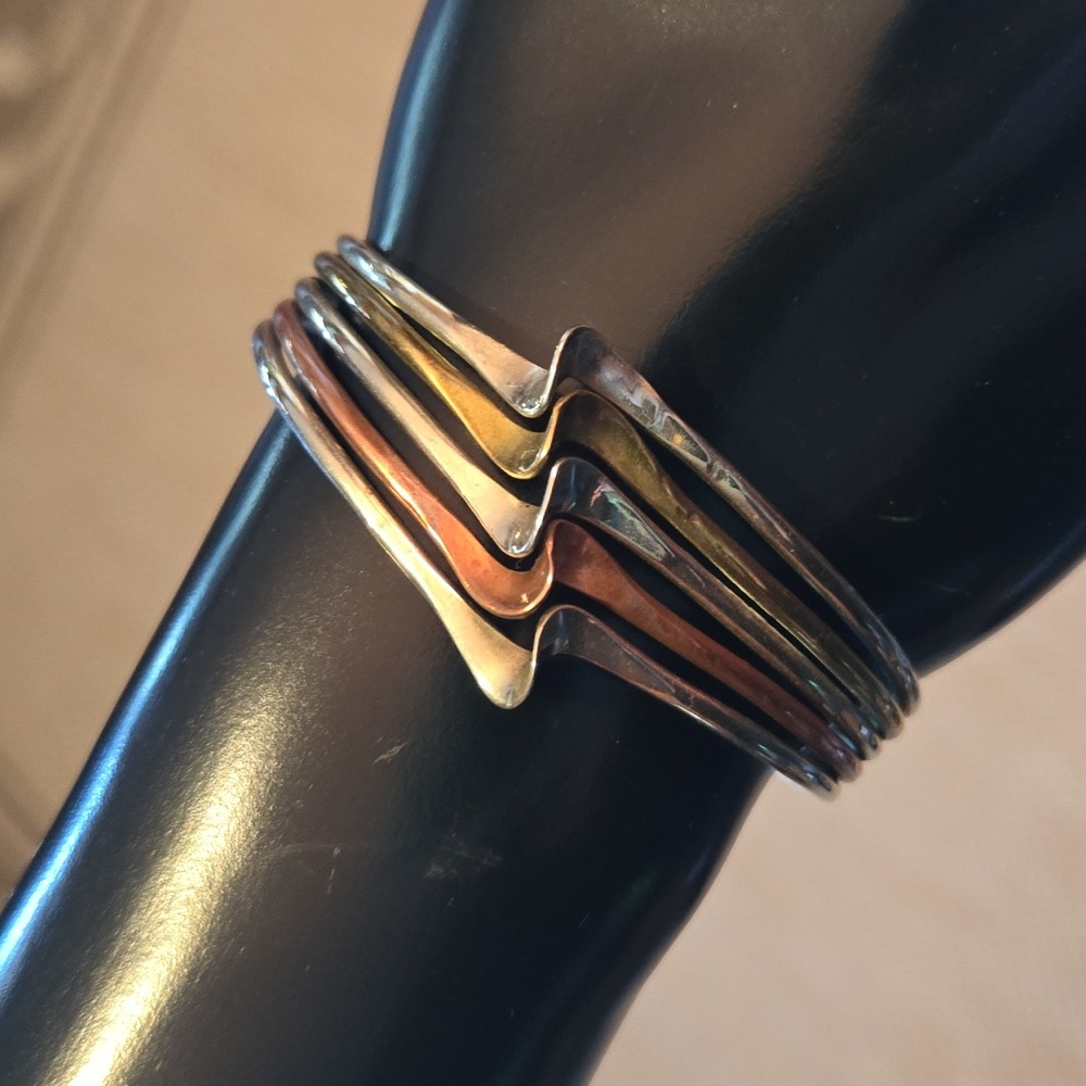 Copper Brass & Silver Wave Bracelet